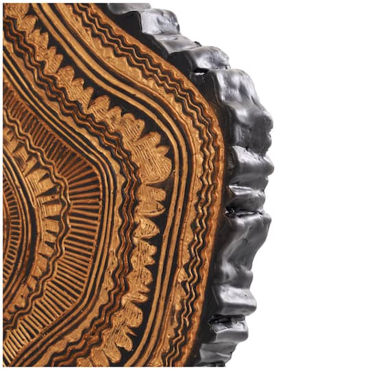 17" Brown Resin Tribal Abstract Carved Sculpture
